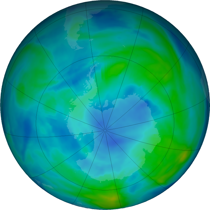 Antarctic ozone map for 28 April 2020